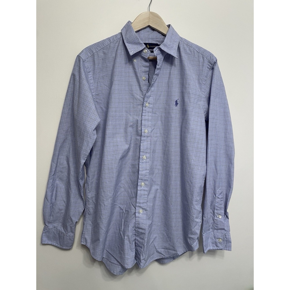 Ralph Lauren Classic Fit Button Up Shirt Men Medium Blue Plaid 100% Cotton